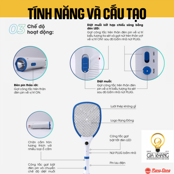 tín nặng và cấu tạo vợt bắt muỗi rạng đông