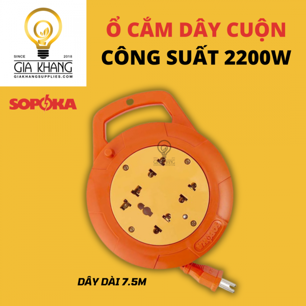 ổ cắm cuộn dây dài 7.5 mét công suất 2200w