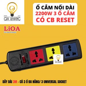 ổ cắm nối dài 2200w 3 ổ cắm có cb reset dây dài 3m của lioa - giakhangsupplies