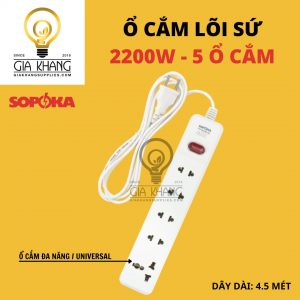 ổ cắm nối dài 5 ổ cắm công suất 2200w dây dài 4,5 mét của sopoka - giakhangsupplies