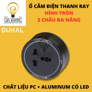 Ổ CẮM ĐIỆN THANH RAY HÌNH TRÒN 3 CHẤU ĐA NĂNG chất liệu PC + Aluminum có LED