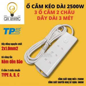ổ cắm điện chuẩn phích cắm a,b và c dài 3 mét công suất 2500w