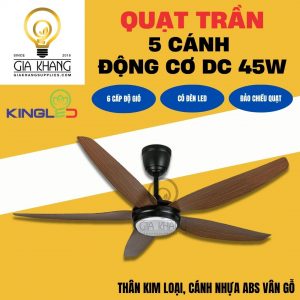 QUẠT TRẦN DC CAO CẤP KINGLED QTKL-556 5 CÁNH CÔNG SUẤT 55W CÓ ĐÈN LED
