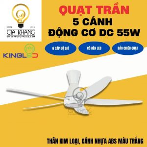 QUẠT TRẦN DC CAO CẤP KINGLED QTKL-558 5 CÁNH CÔNG SUẤT 55W CÓ ĐÈN LED