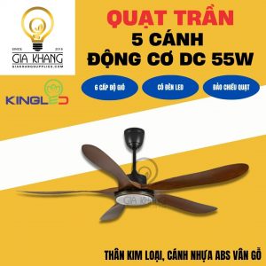 QUẠT TRẦN DC CAO CẤP KINGLED QTKL-560 5 CÁNH CÔNG SUẤT 55W CÓ ĐÈN LED