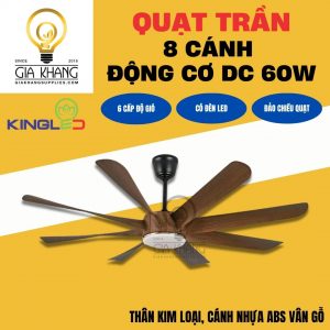 QUẠT TRẦN DC CAO CẤP KINGLED QTKL-860 8 CÁNH CÔNG SUẤT 60W CÓ ĐÈN LED